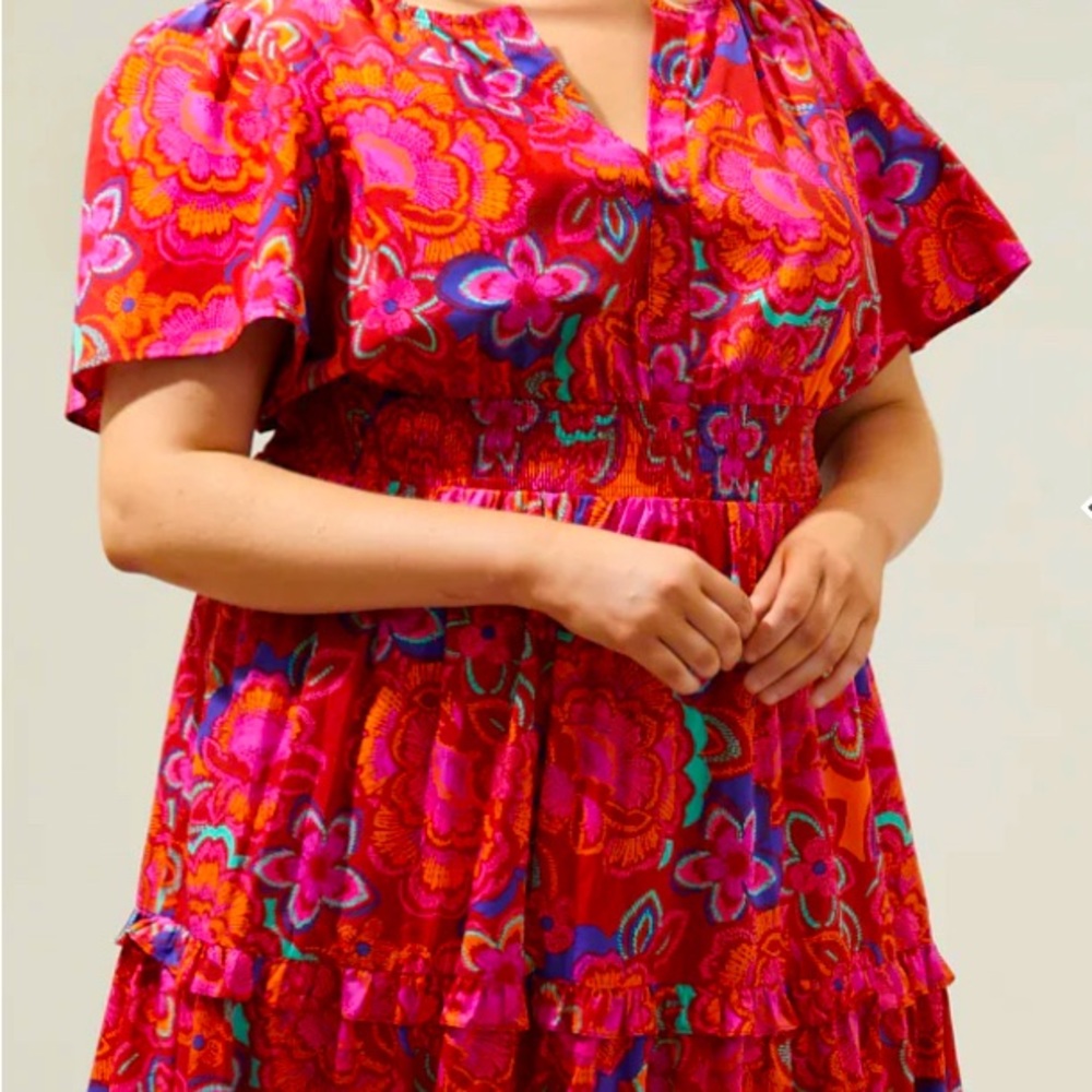 Raveena Floral Palmer Poplin Tiered Maxi Dress Curve